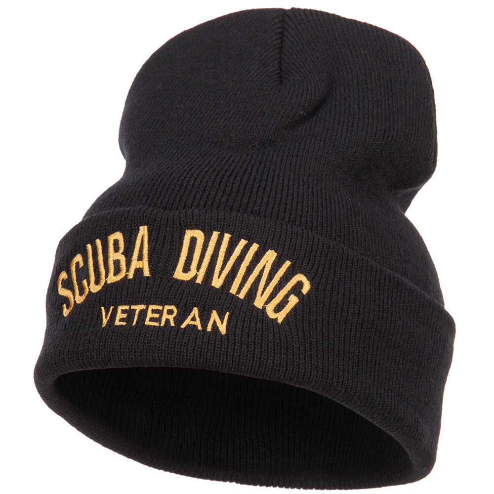 Scuba Diving Veteran Embroidered Long Beanie - Black OSFM