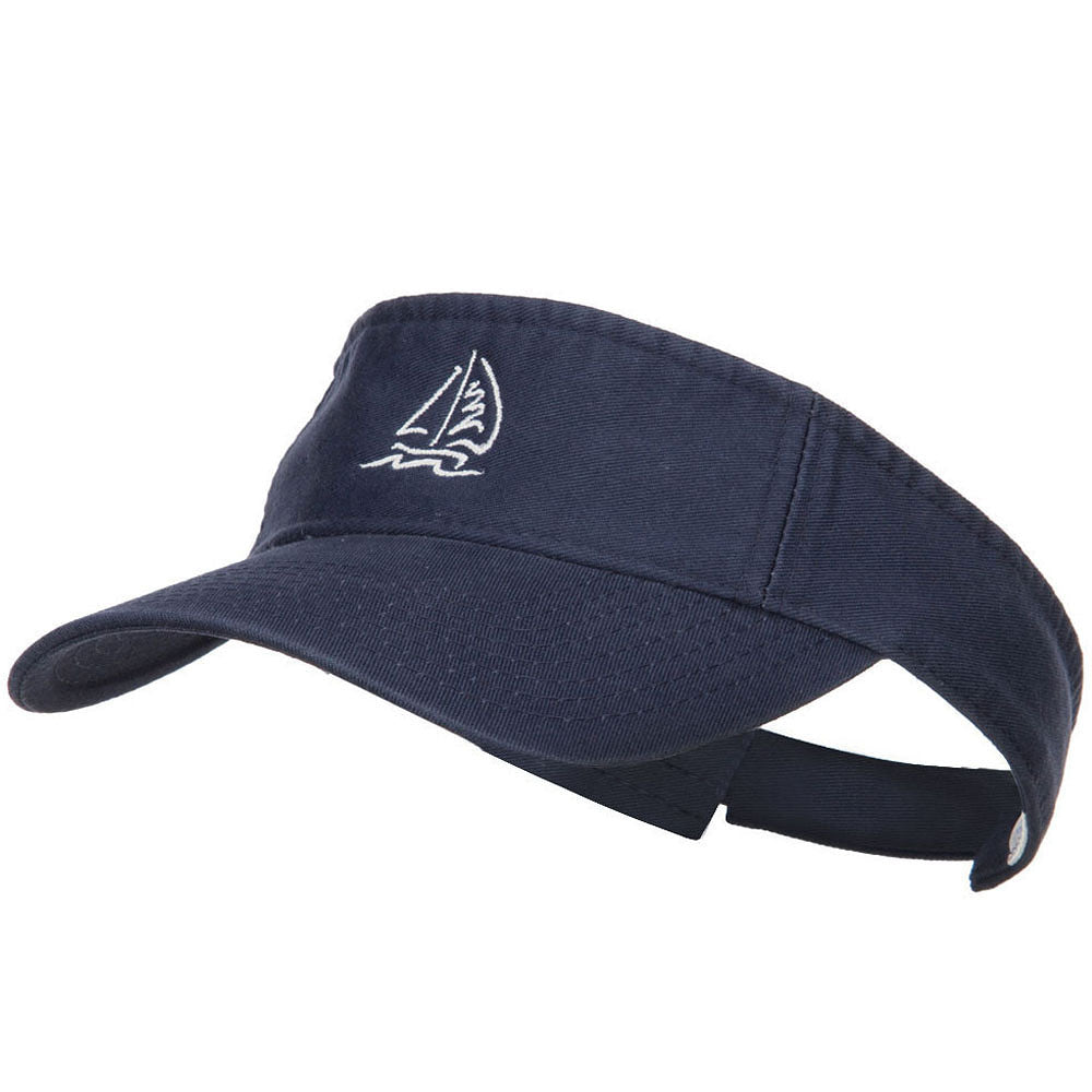 Sailboat with Wave Embroidered Washed Visor - Navy OSFM