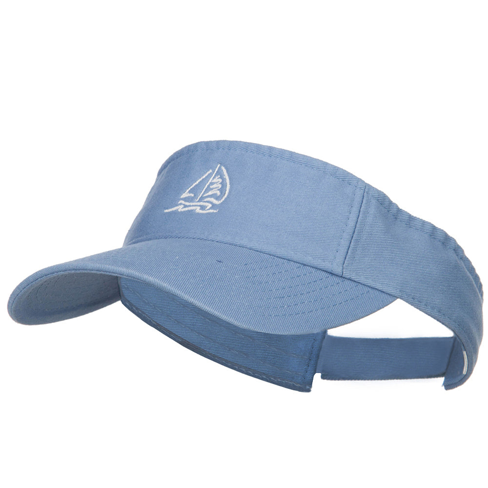 Sailboat with Wave Embroidered Washed Visor - Lt Blue OSFM