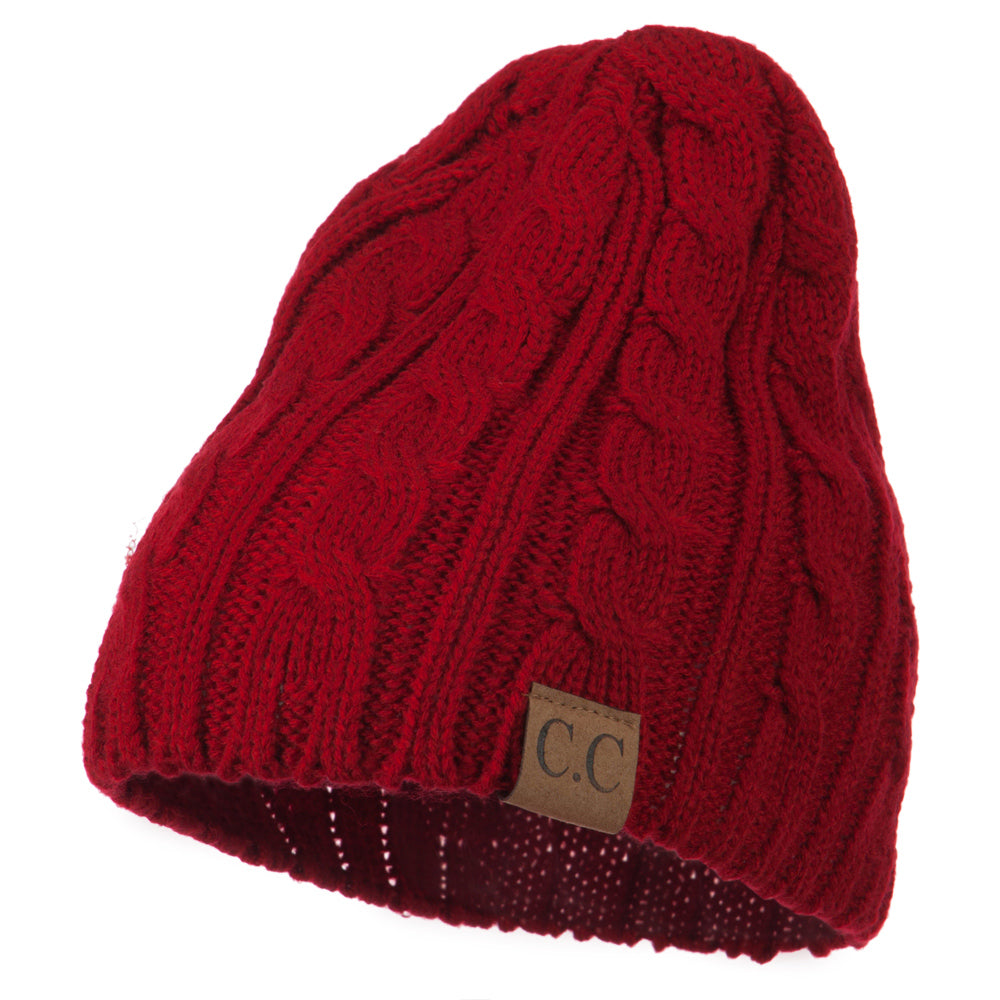 Solid Cable Knit Beanie - Red OSFM