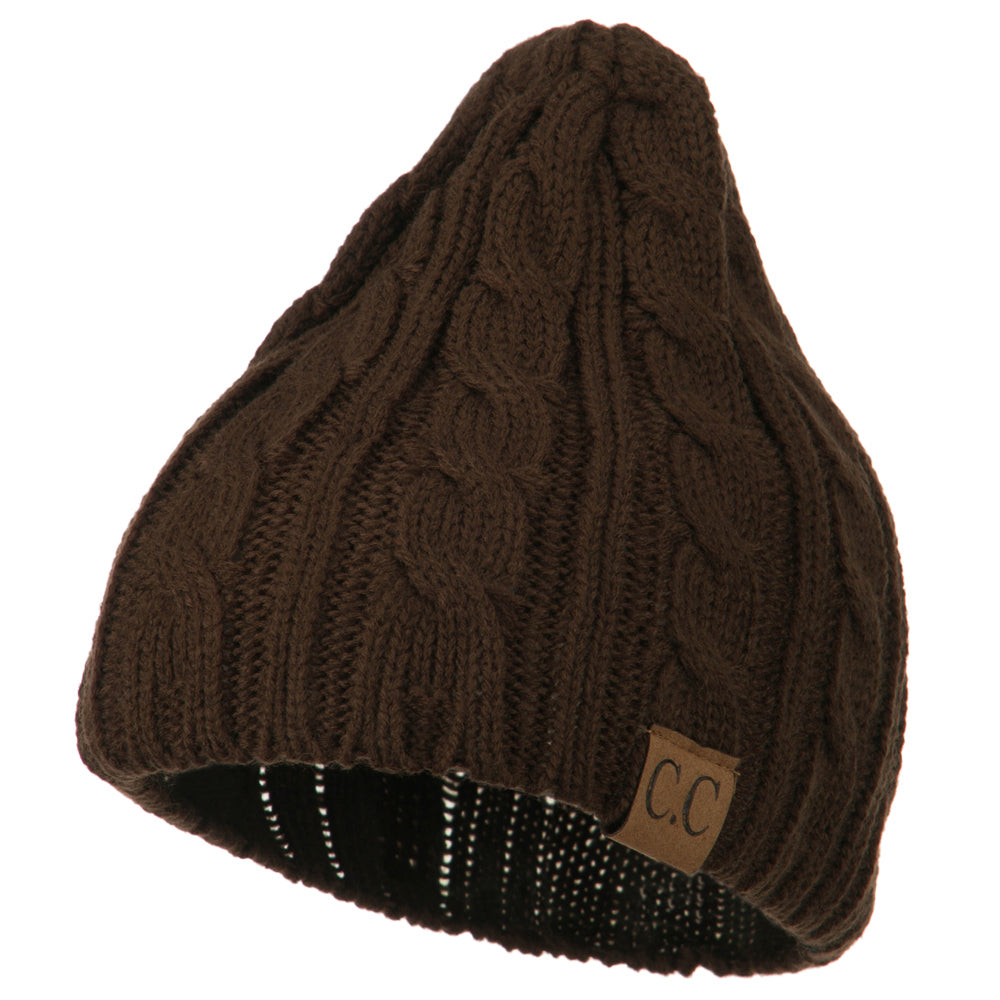 Solid Cable Knit Beanie - Brown OSFM