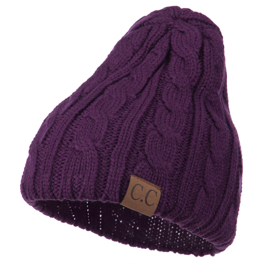 Solid Cable Knit Beanie - Purple OSFM