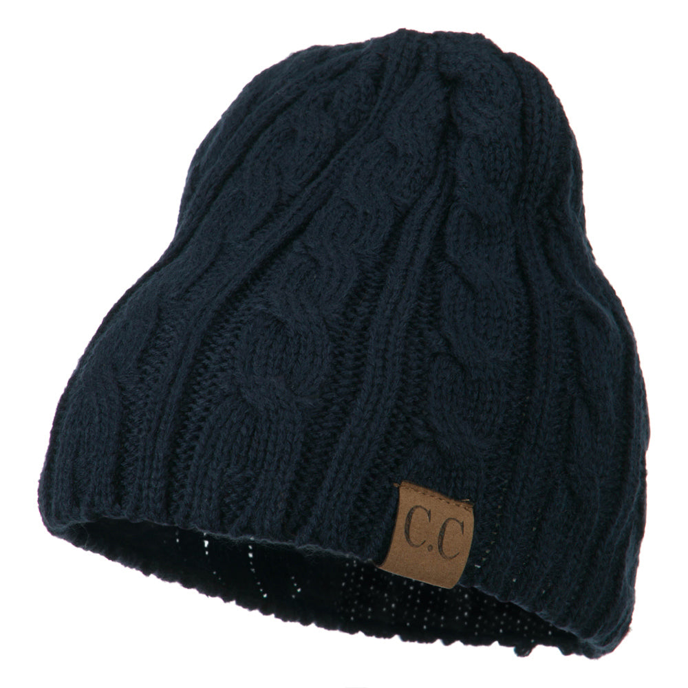 Solid Cable Knit Beanie - Navy OSFM