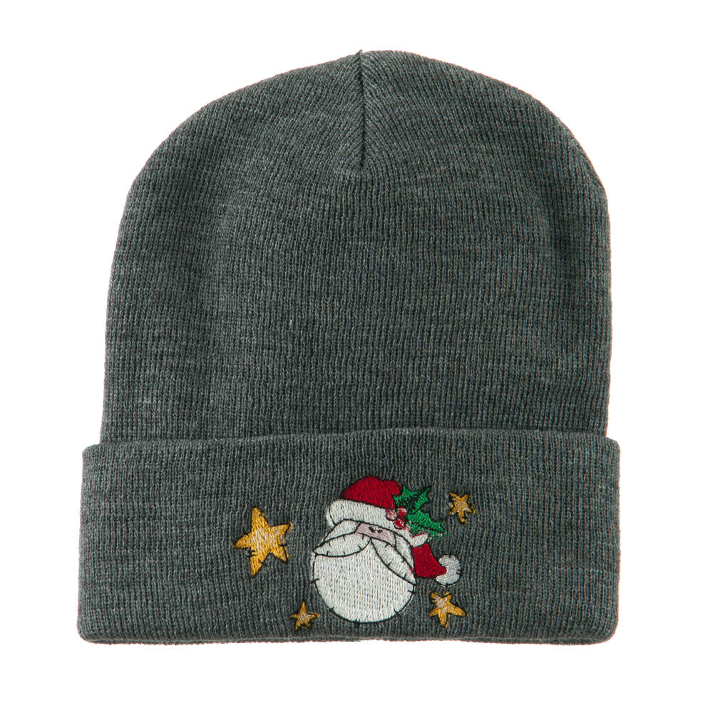 Santa Claus with Stars Embroidered Beanie - Grey OSFM