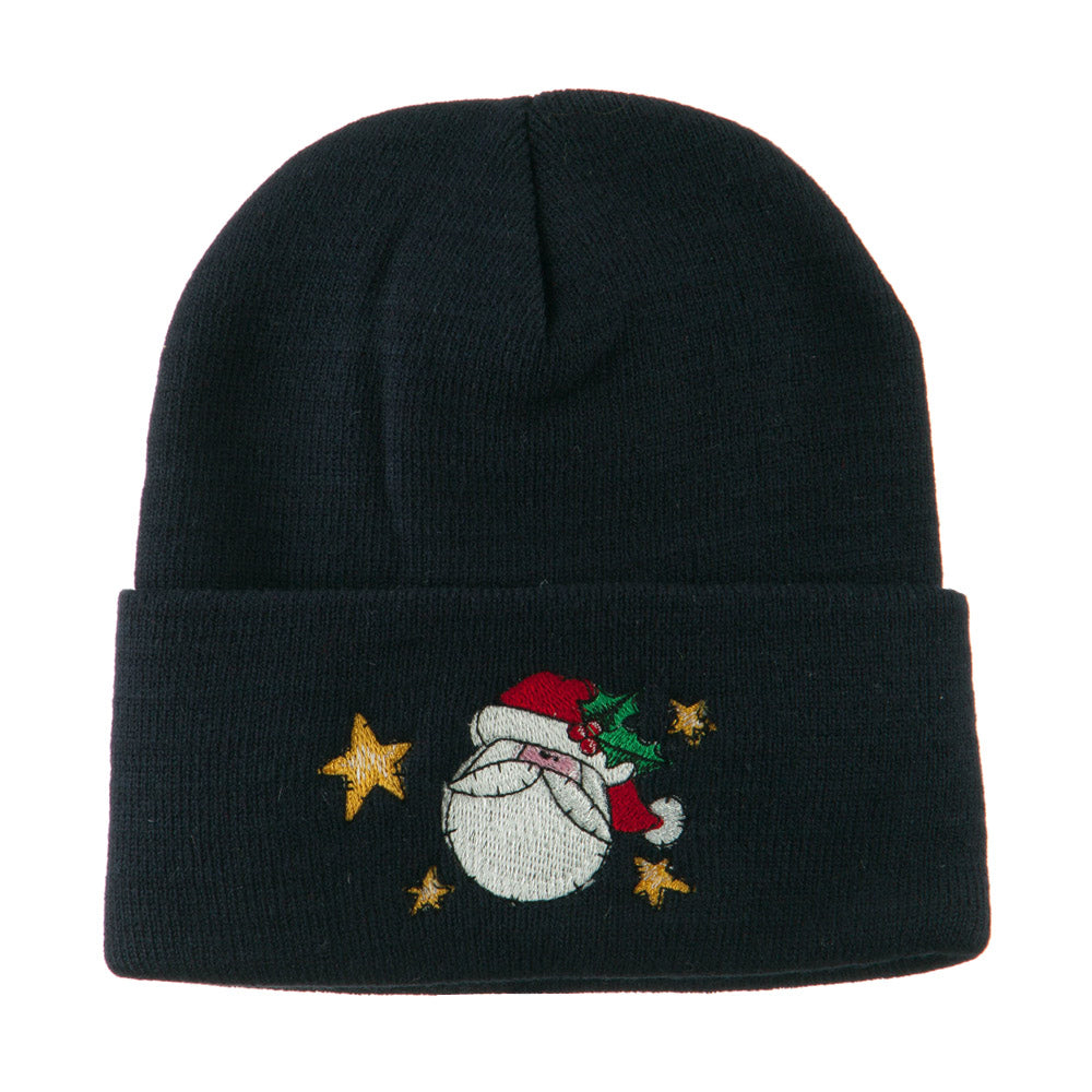 Santa Claus with Stars Embroidered Beanie - Navy OSFM