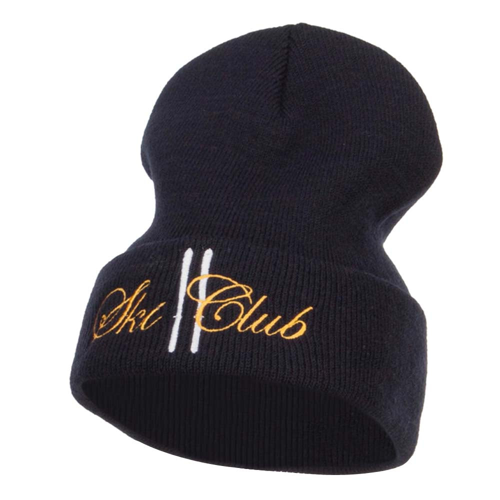 Ski Club Embroidered Long Beanie - Navy OSFM