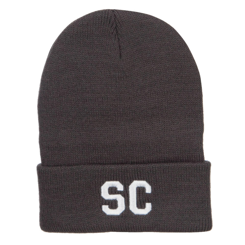 SC South Carolina Embroidered Long Beanie - Dk Grey OSFM