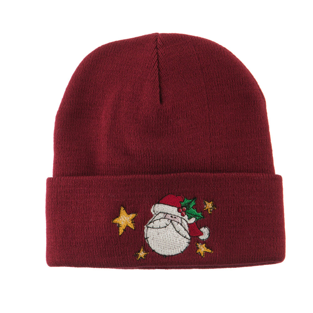 Santa Claus with Stars Embroidered Beanie - Maroon OSFM