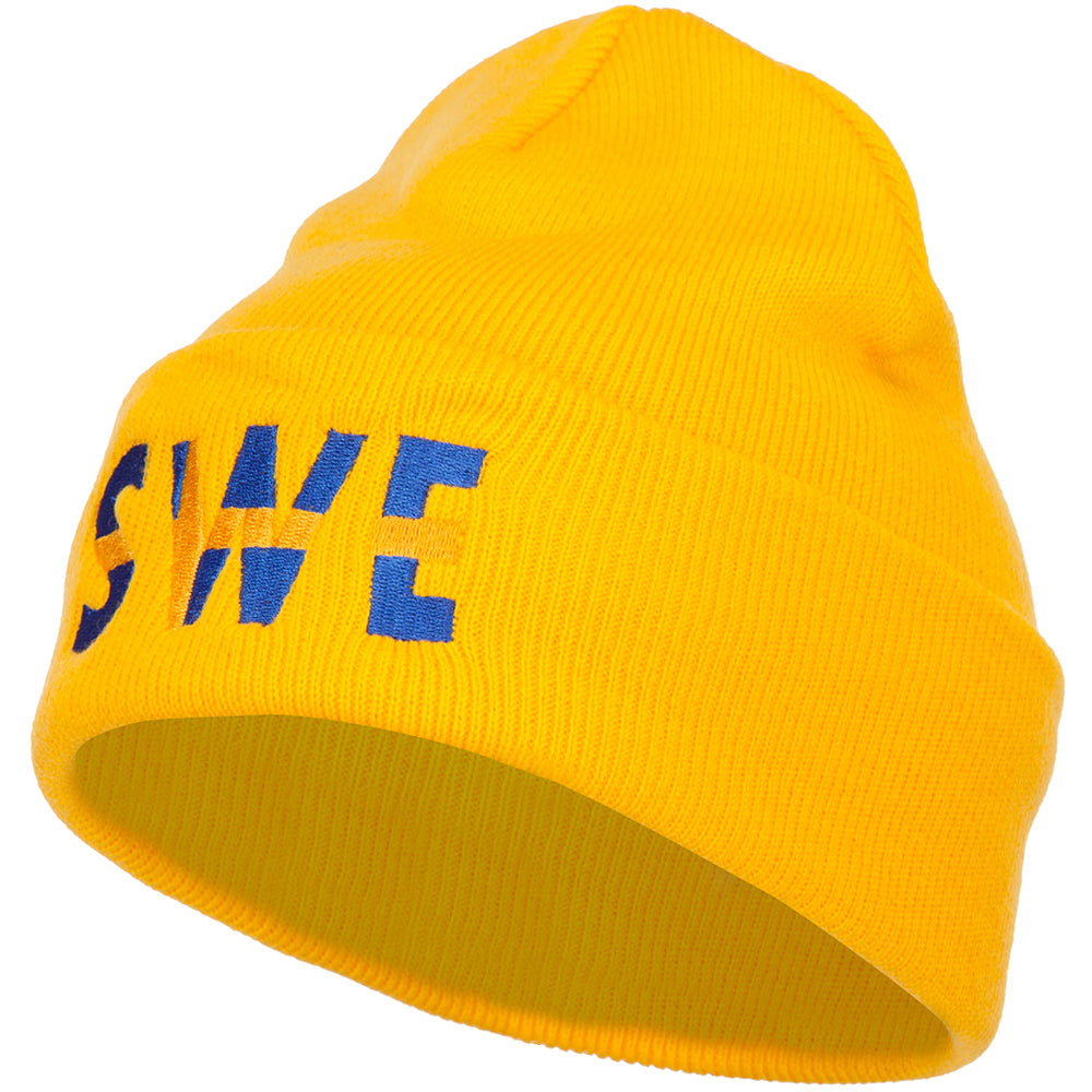 Sweden SWE Flag Embroidered Long Beanie - Yellow OSFM