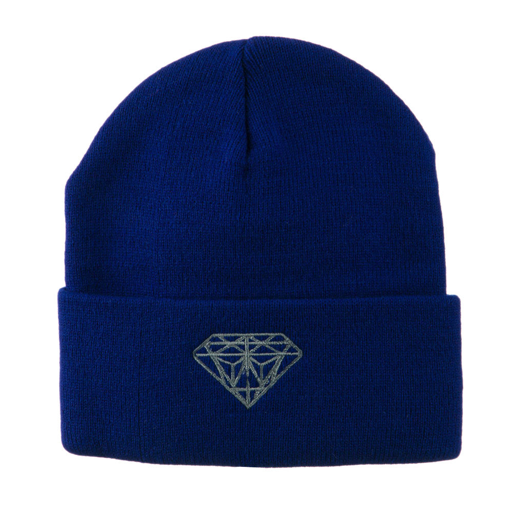 Small Diamond Embroidered Long Beanie - Royal OSFM