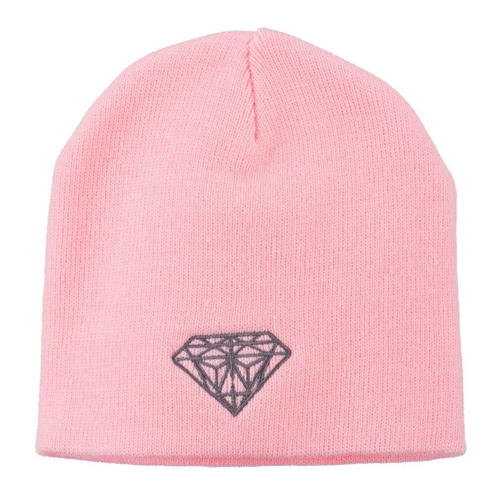 Small Diamond Embroidered Short Beanie - Pink OSFM