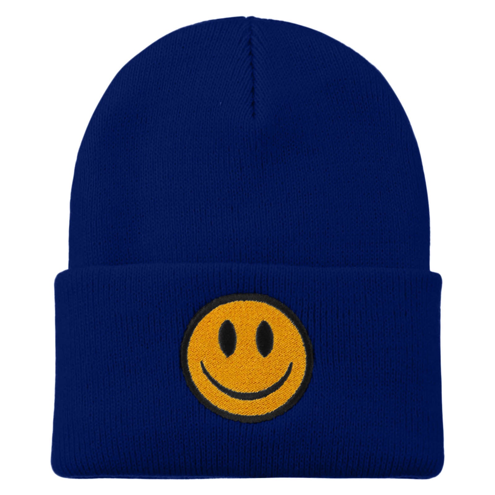 Smile Face Embroidered Long Beanie - Royal OSFM