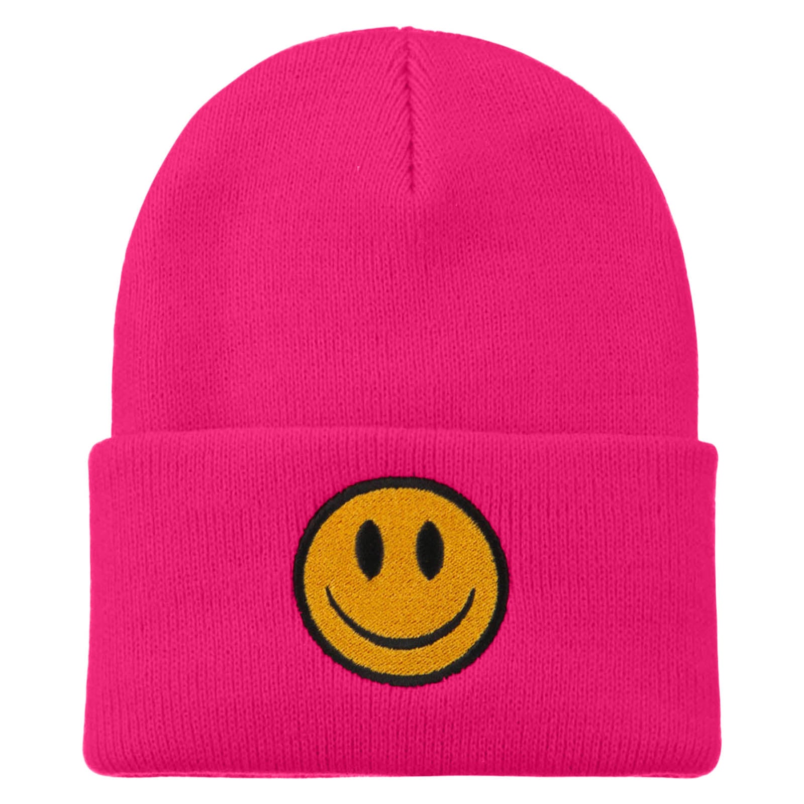 Smile Face Embroidered Long Beanie - Magenta OSFM