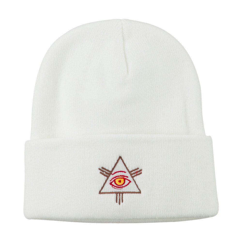 All Seeing Eye Embroidered Beanie - White OSFM