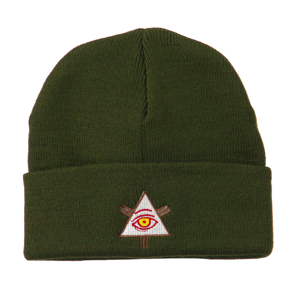 All Seeing Eye Embroidered Beanie - Olive OSFM