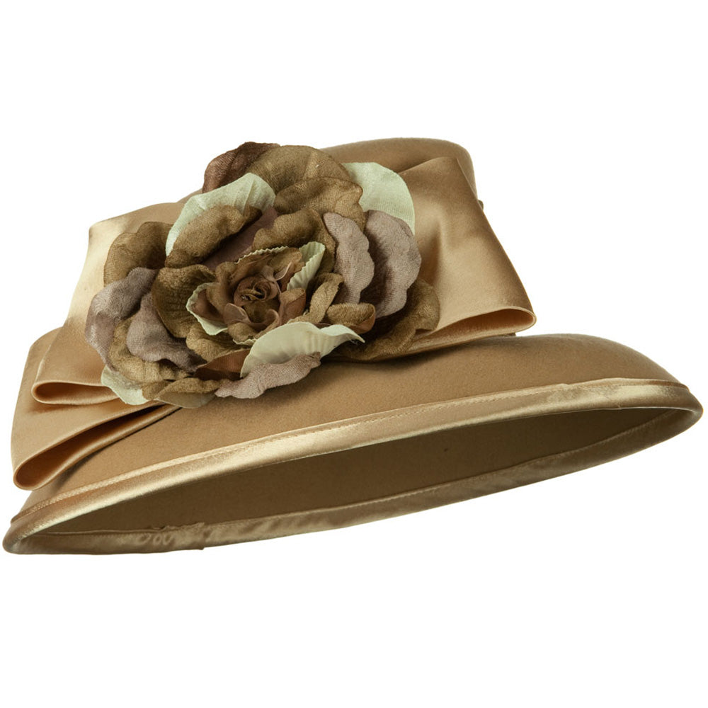 Satin Bow Flower Wool Felt Hat - Camel OSFM