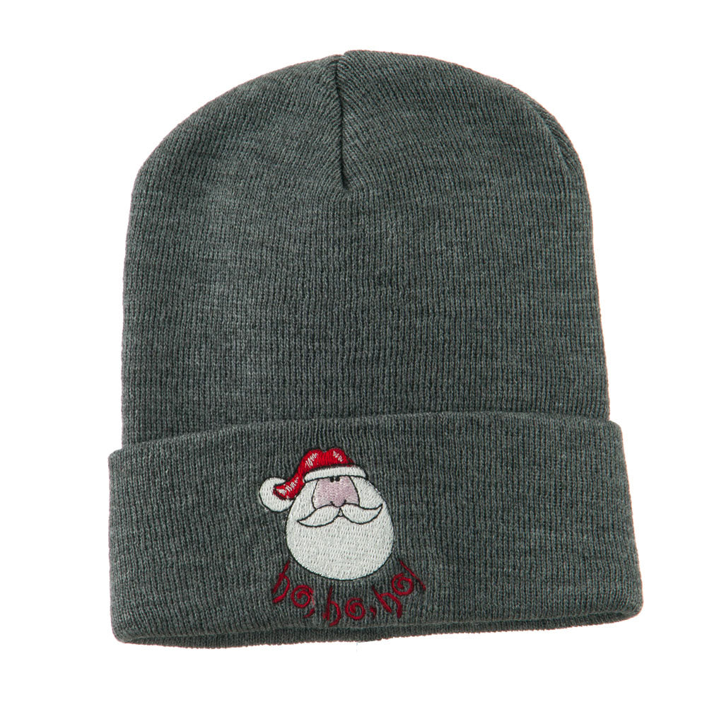 Santa&#039;s Face with Ho Ho Ho Embroidered Beanie - Grey OSFM