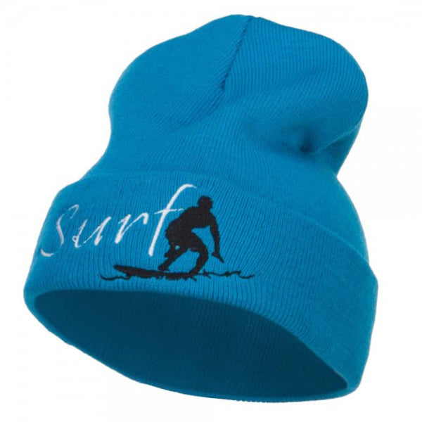 Surf Embroidered Long Beanie - Aqua OSFM