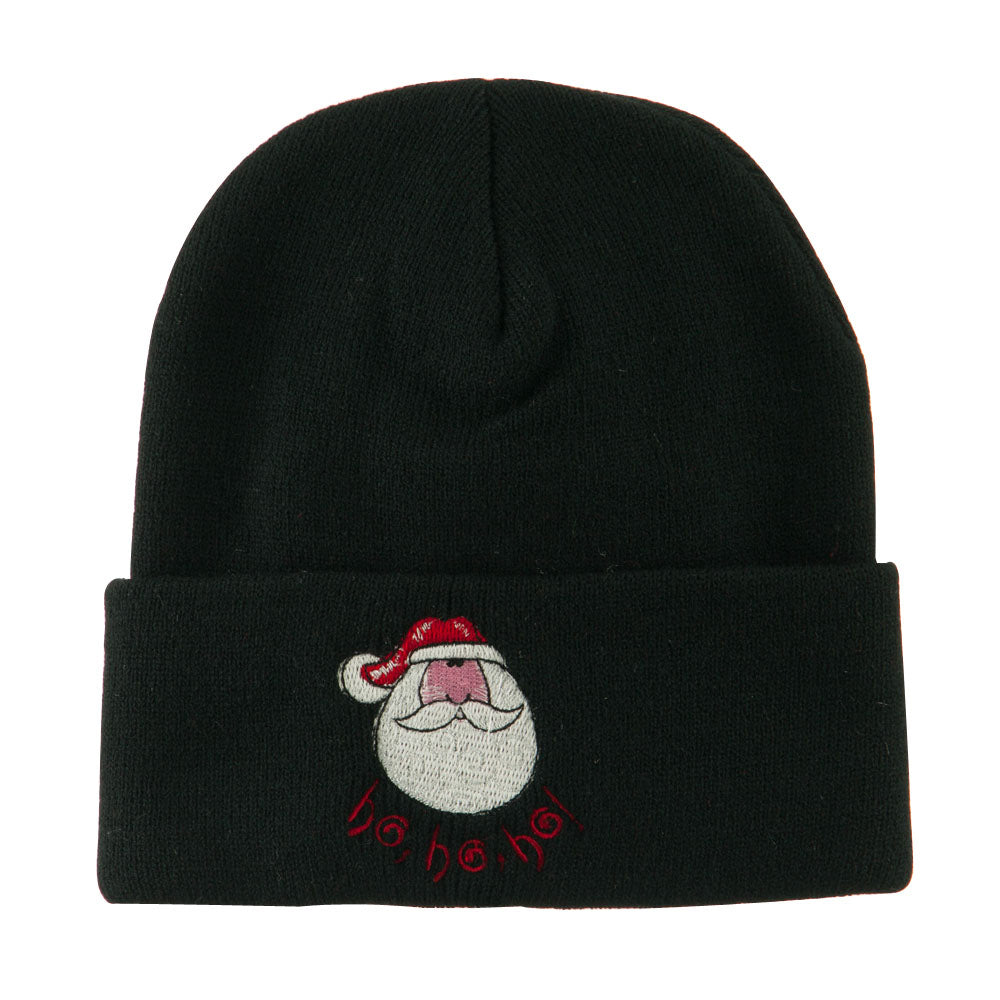 Santa&#039;s Face with Ho Ho Ho Embroidered Beanie - Black OSFM