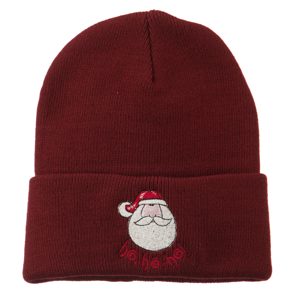 Santa's Face with Ho Ho Ho Embroidered Beanie - Maroon OSFM