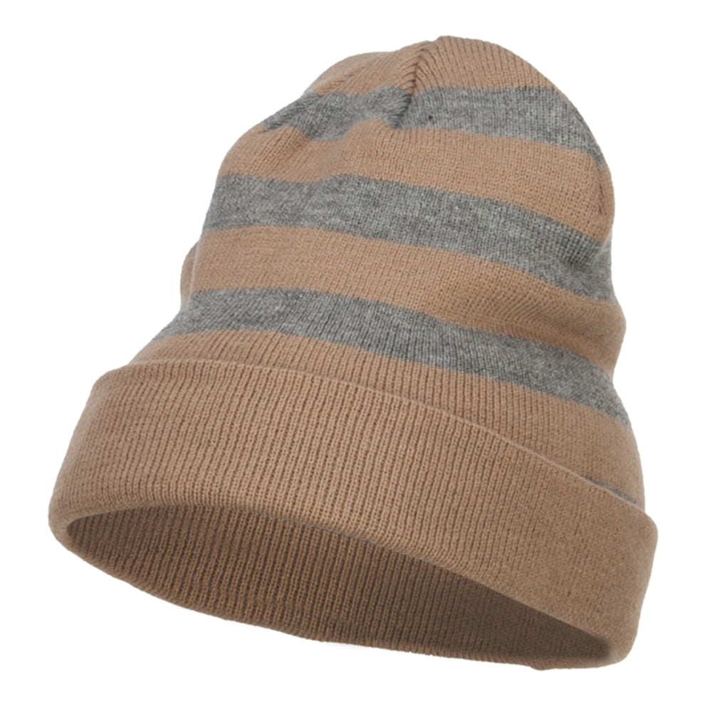 Striped Long Beanie - Tan OSFM