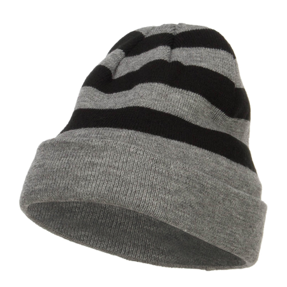 Striped Long Beanie - Black OSFM