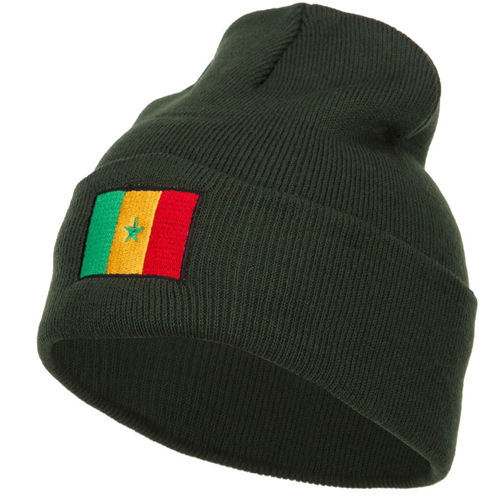 Senegal Flag Embroidered Long Beanie - Olive OSFM