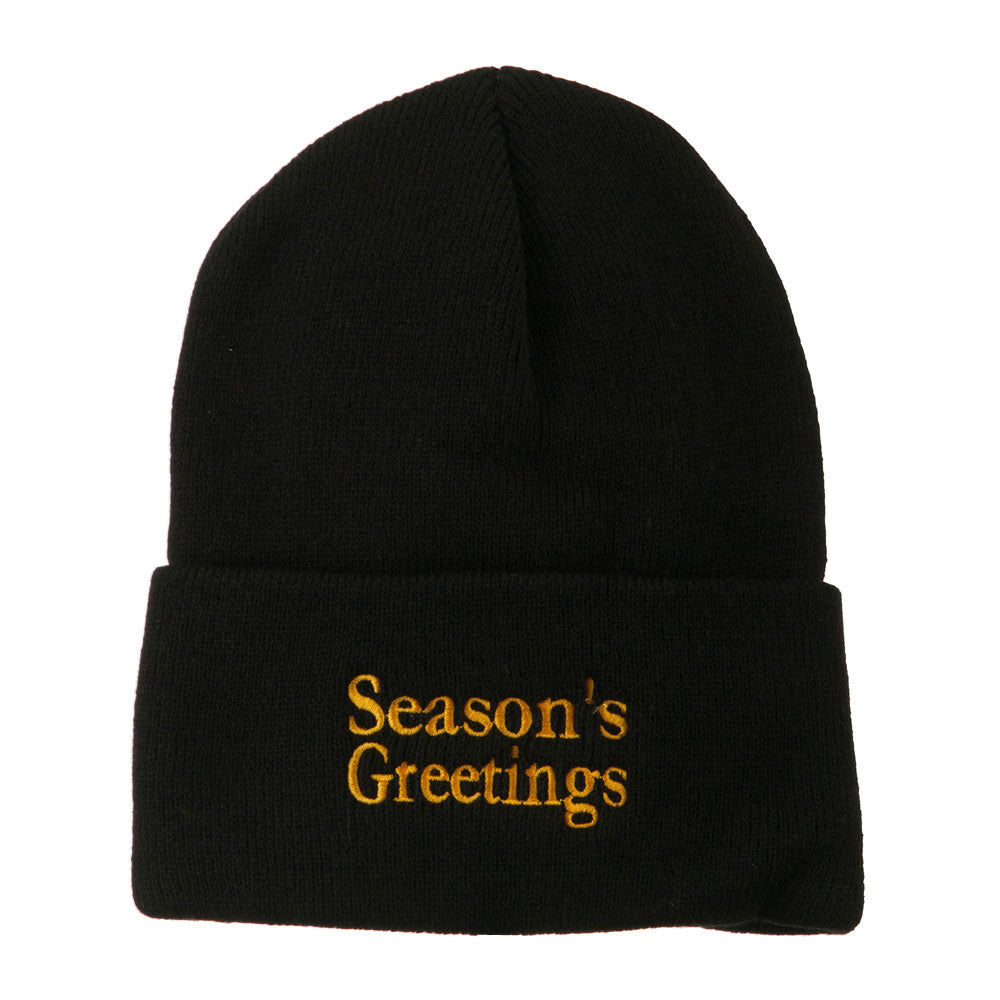 Season&#039;s Greetings Embroidered Long Beanie - Black OSFM