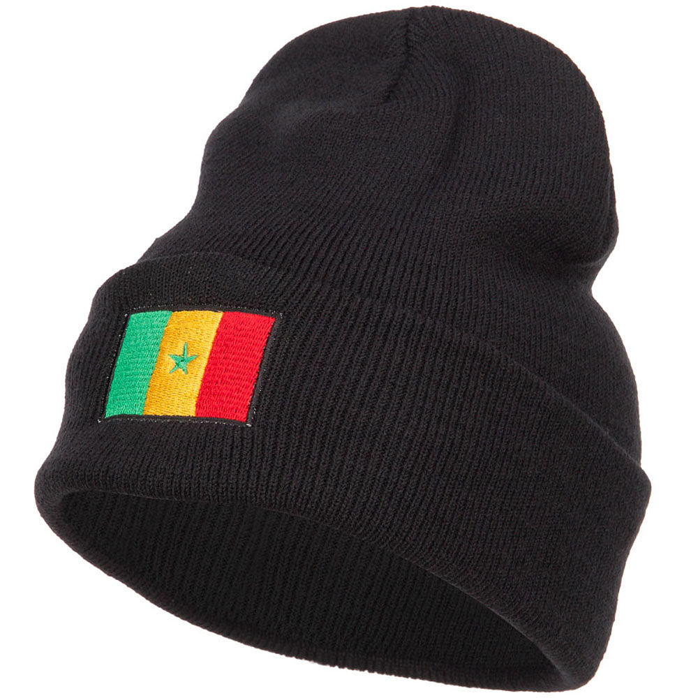 Senegal Flag Embroidered Long Beanie - Black OSFM