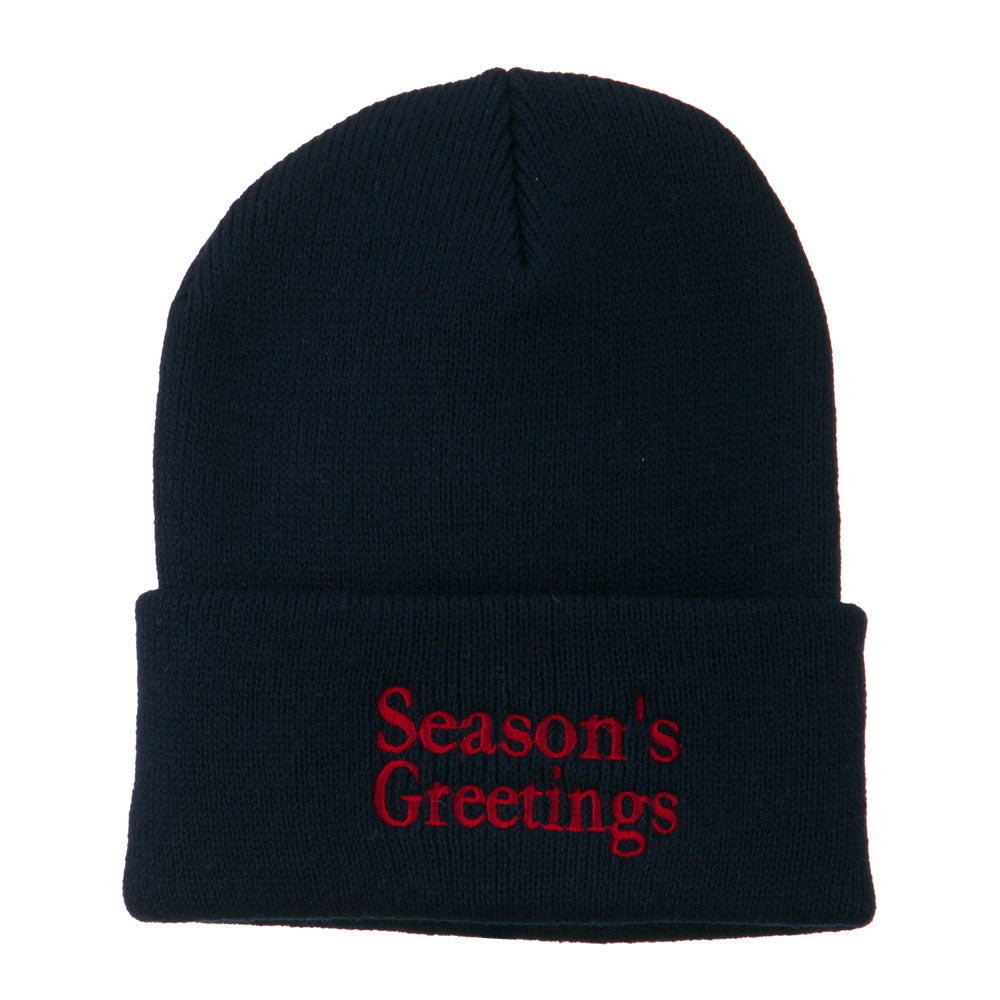 Season&#039;s Greetings Embroidered Long Beanie - Navy OSFM