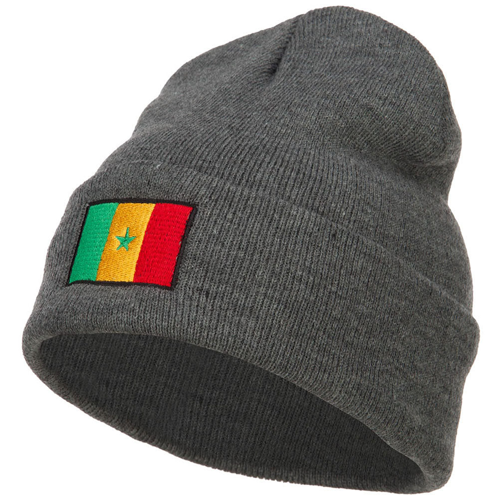 Senegal Flag Embroidered Long Beanie - Grey OSFM