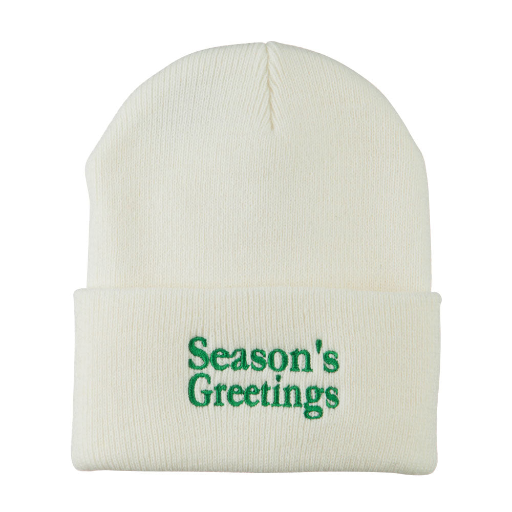 Season&#039;s Greetings Embroidered Long Beanie - White OSFM