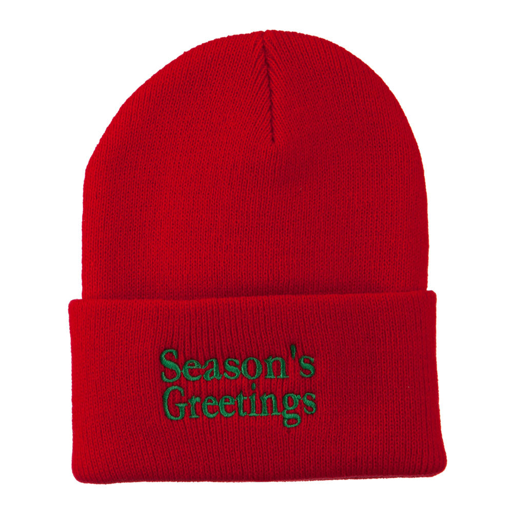 Season&#039;s Greetings Embroidered Long Beanie - Red OSFM