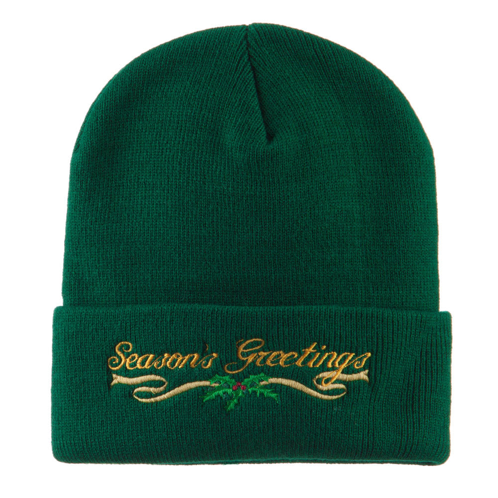 Seasons Greetings with Mistletoe Embroidered Long Beanie - Green OSFM