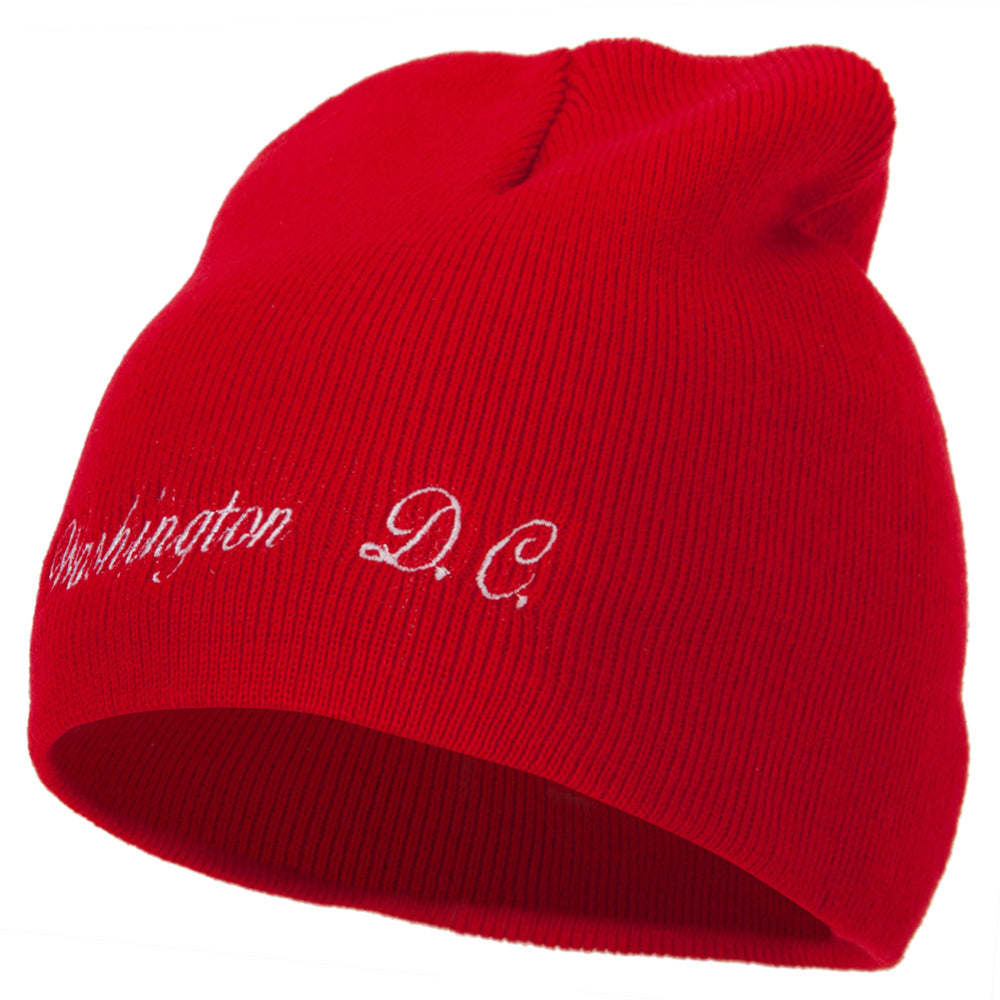 Washington D.C. Letter Design Embroidered 8 Inch Knitted Short Beanie - Red OSFM