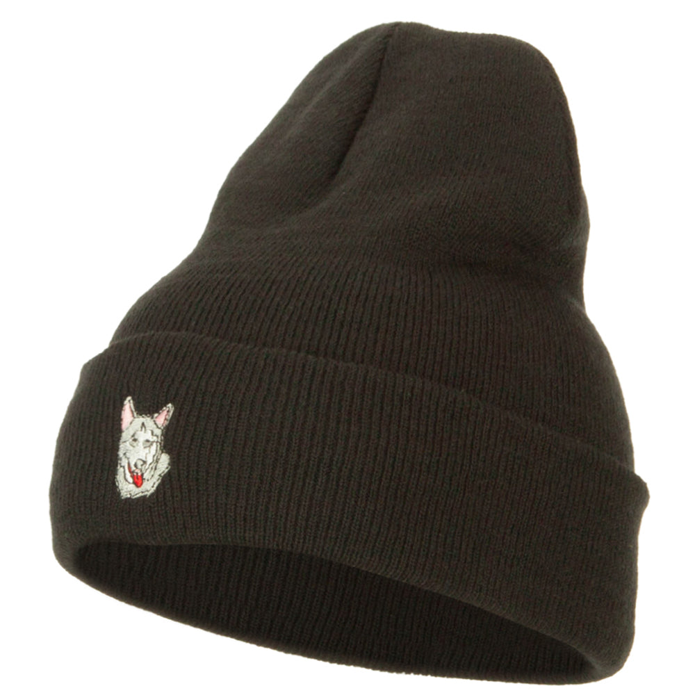 Siberian Husky Embroidered Long Beanie - Black OSFM