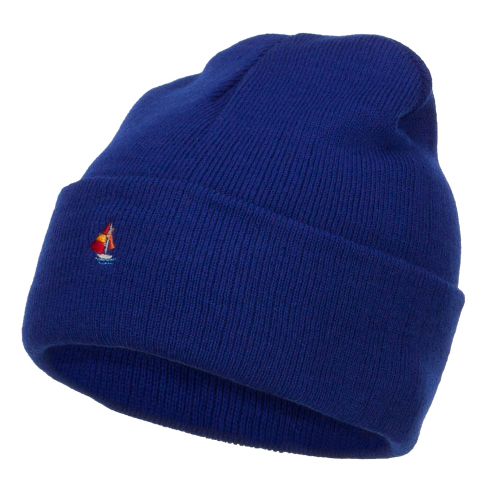 Mini Sailboat Embroidered Long Beanie - Royal OSFM