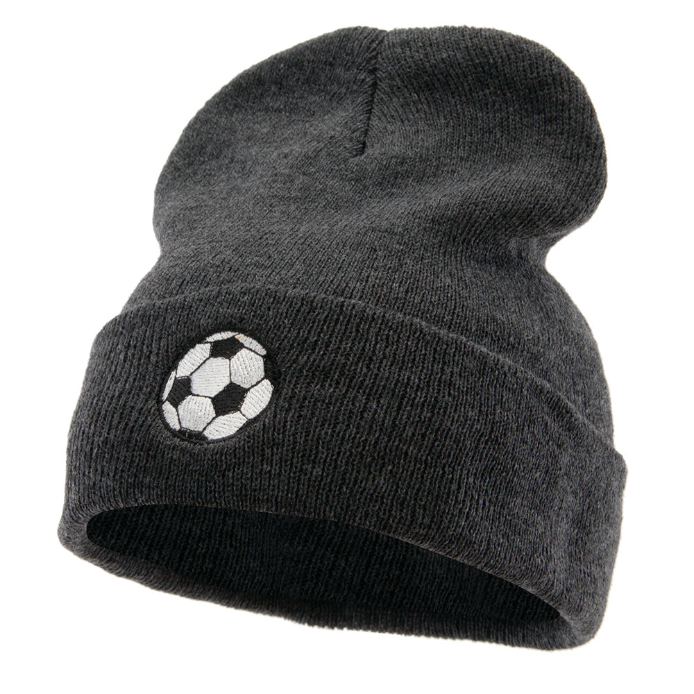 Soccer Play Embroidered 12 Inch Long Knitted Beanie - Dark Grey OSFM