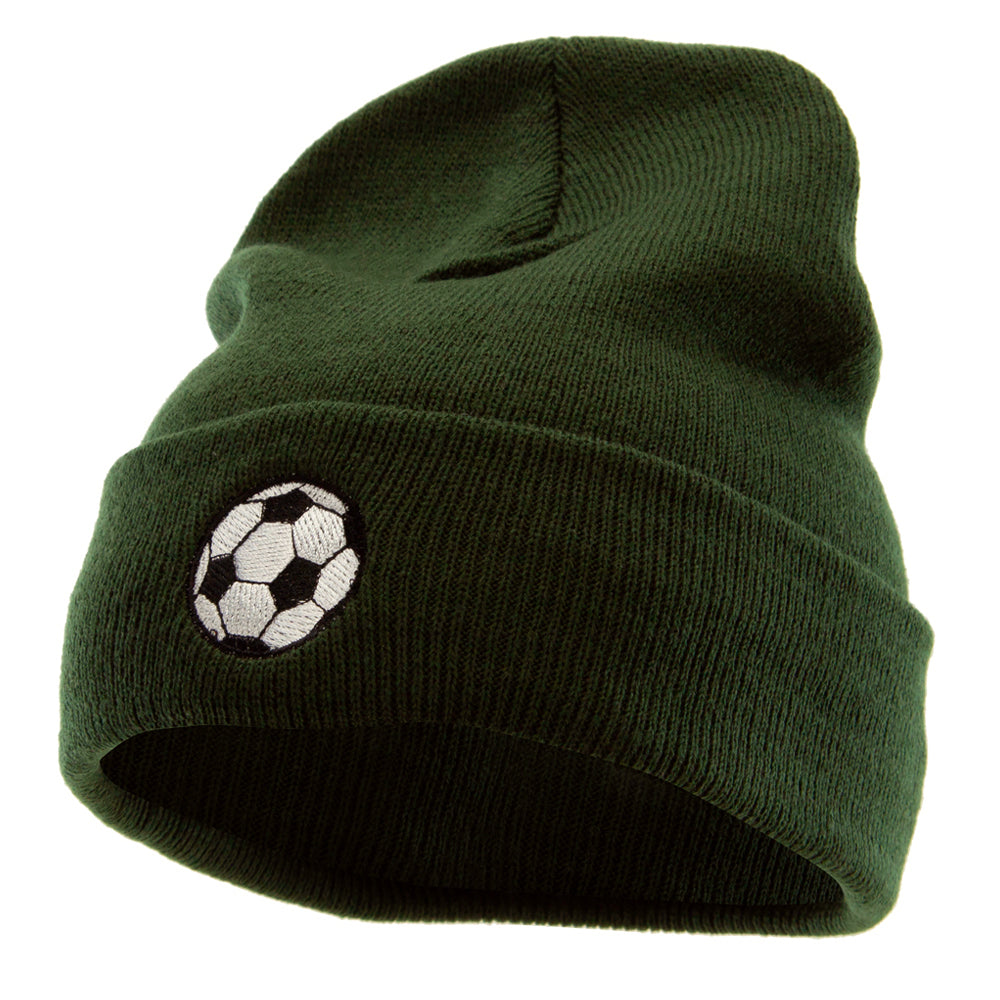 Soccer Play Embroidered 12 Inch Long Knitted Beanie - Olive OSFM