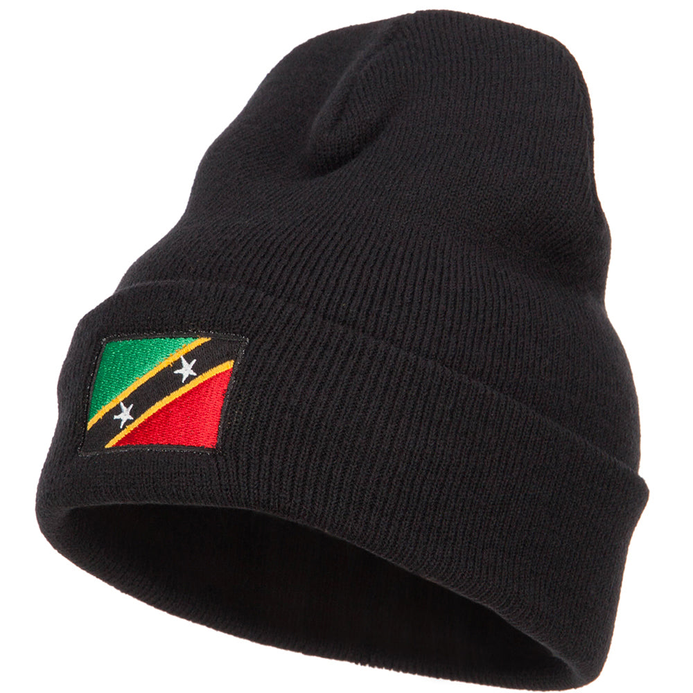 Saint Kitts and Nevis Flag Embroidered Long Beanie - Black OSFM