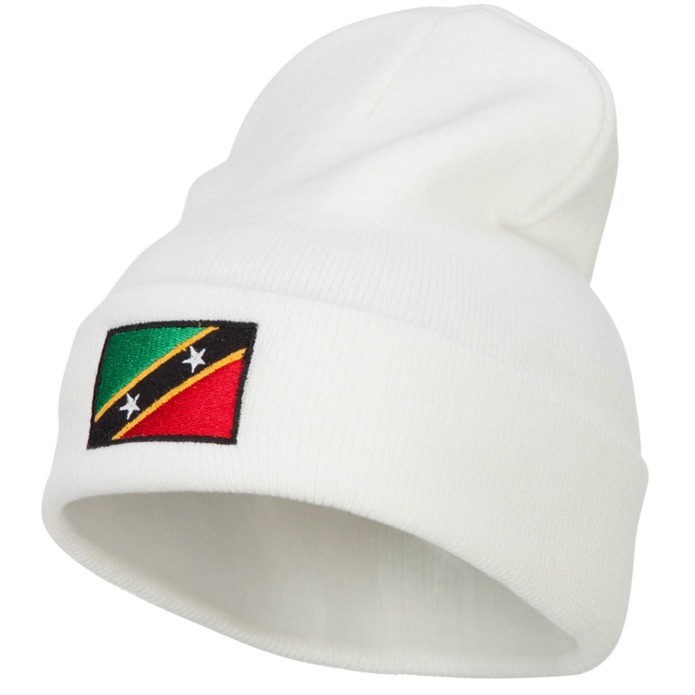 Saint Kitts and Nevis Flag Embroidered Long Beanie - White OSFM