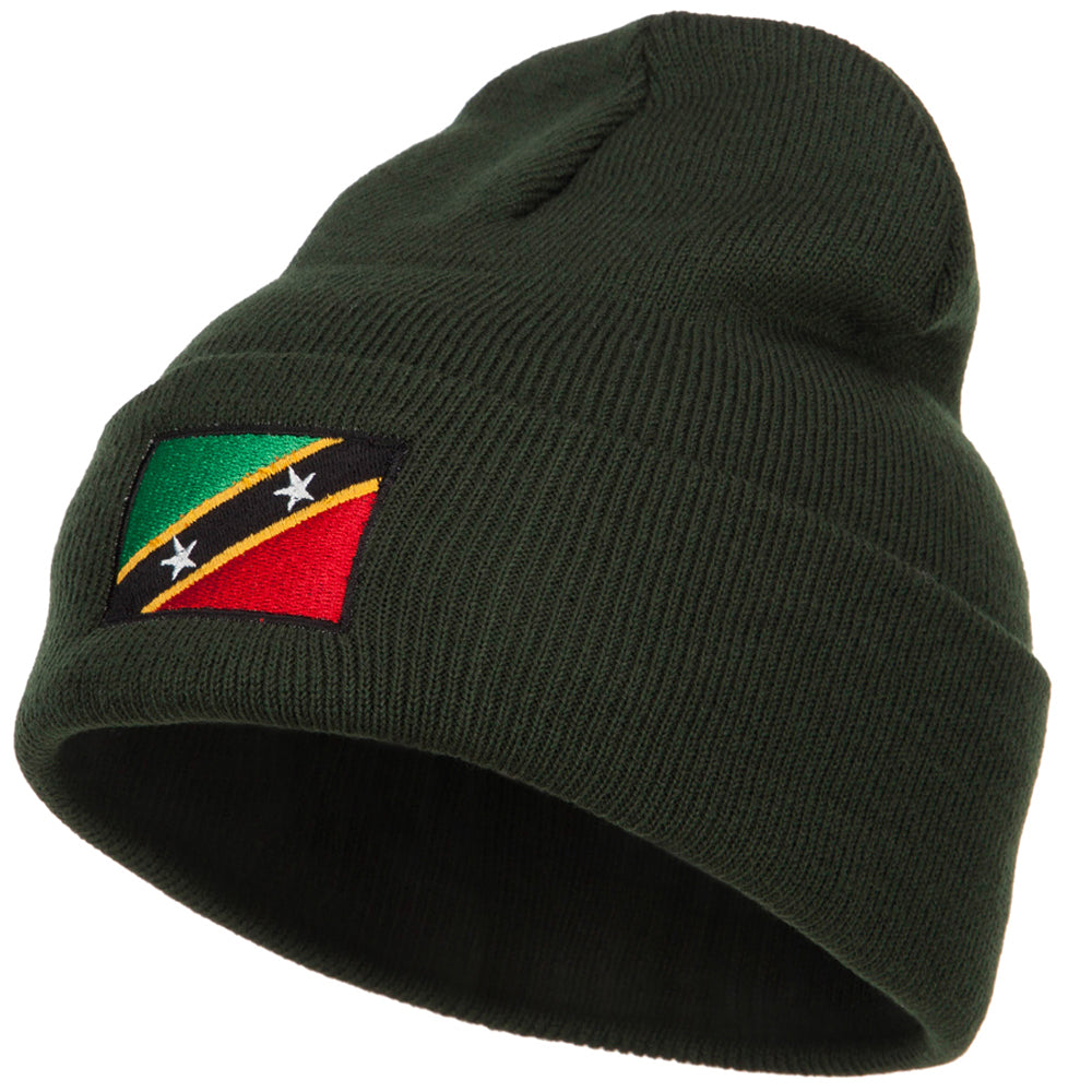 Saint Kitts and Nevis Flag Embroidered Long Beanie - Olive OSFM