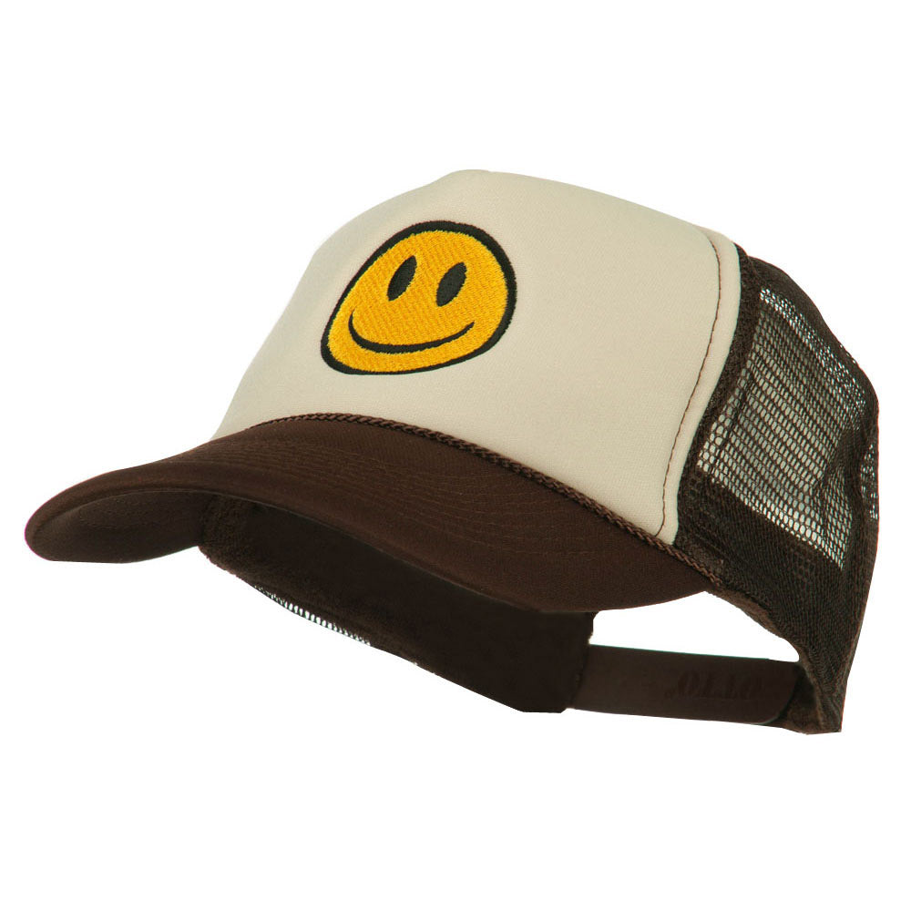 smiley face trucker hat brown