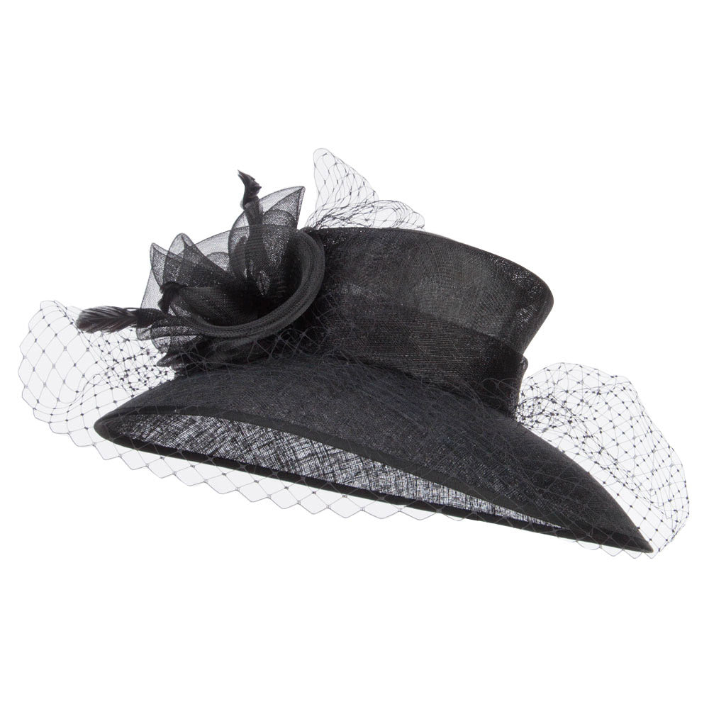 Women&#039;s Swirl Flower Net Sinamay Hat - Black OSFM