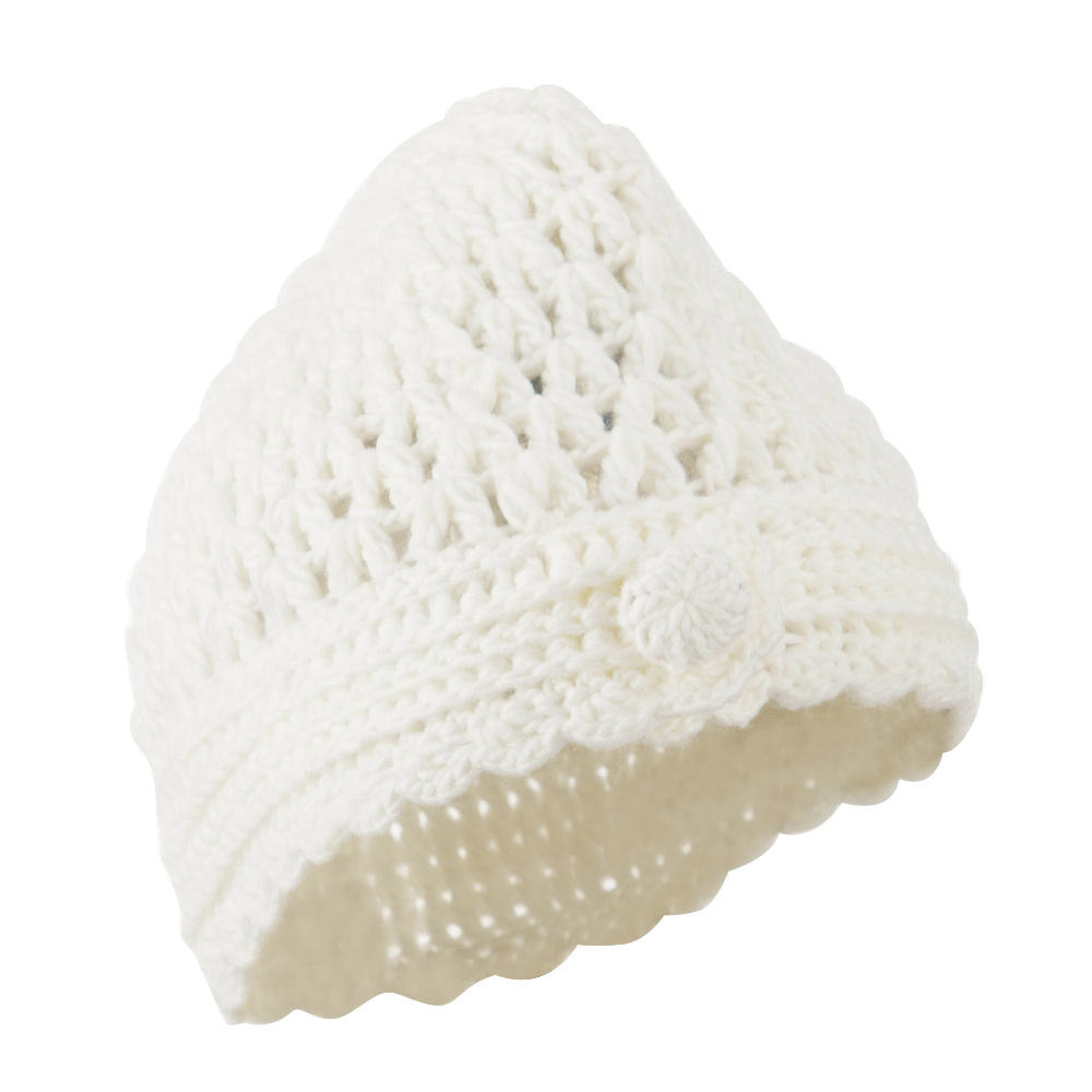 Girl&#039;s Scalloped Edge Knit Cap - Ivory OSFM