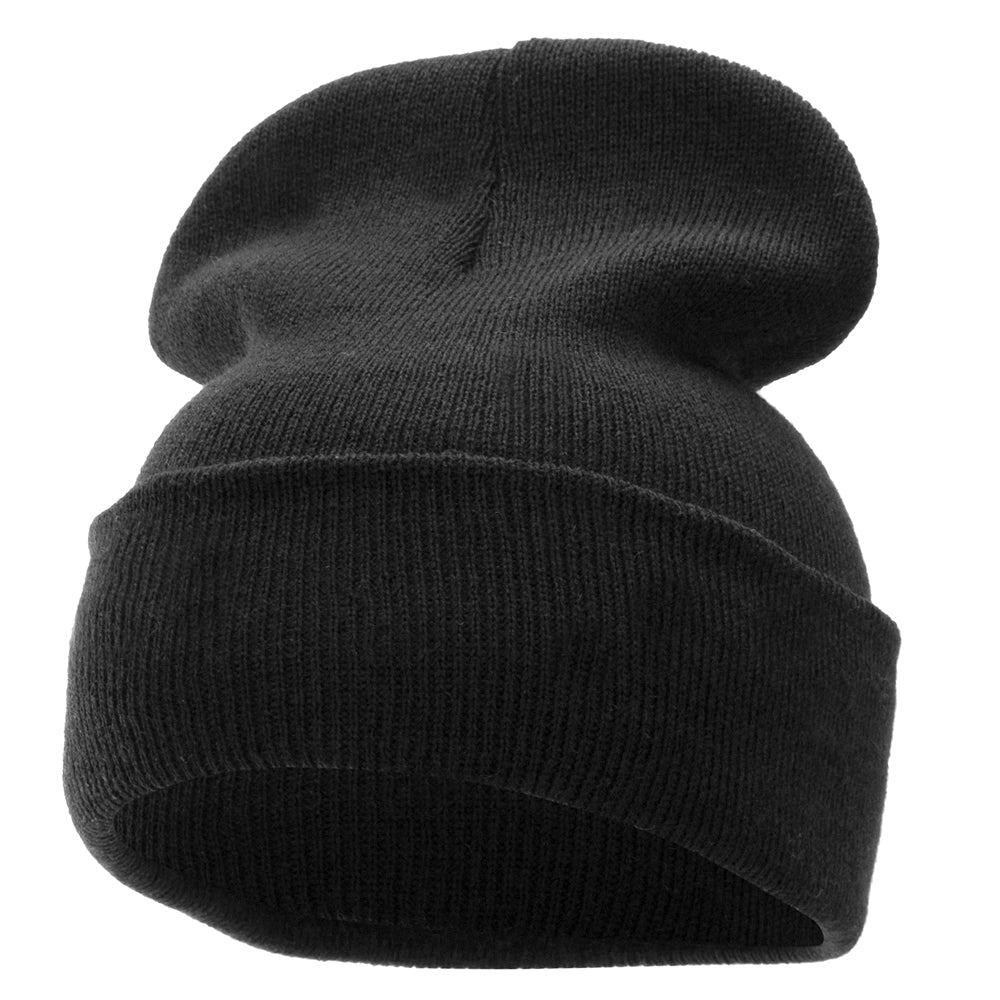12 Inch Solid Long Beanie Made in USA - Black OSFM