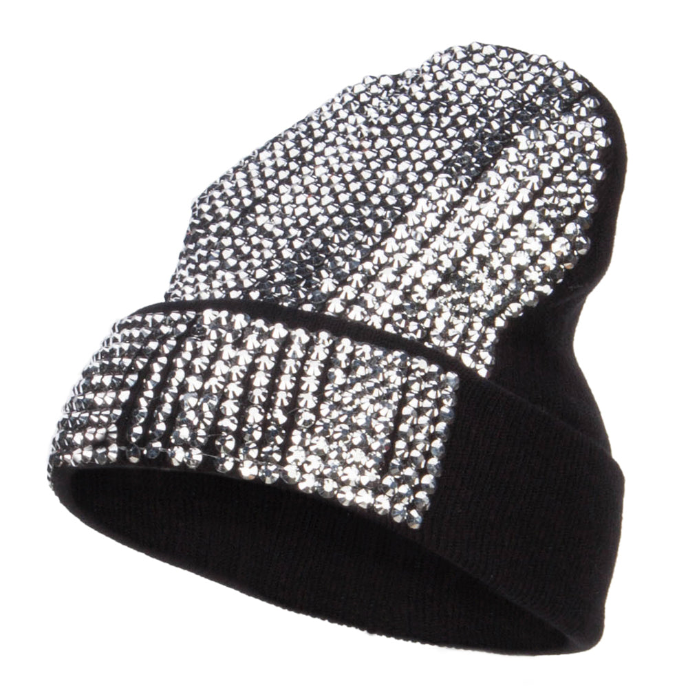 Stones Detailed Knit Long Beanie - Black OSFM