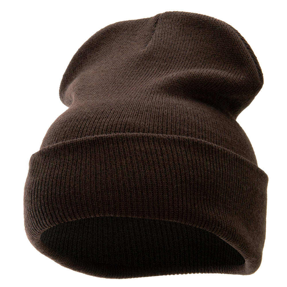 12 Inch Solid Long Beanie Made in USA - Dark Brown OSFM