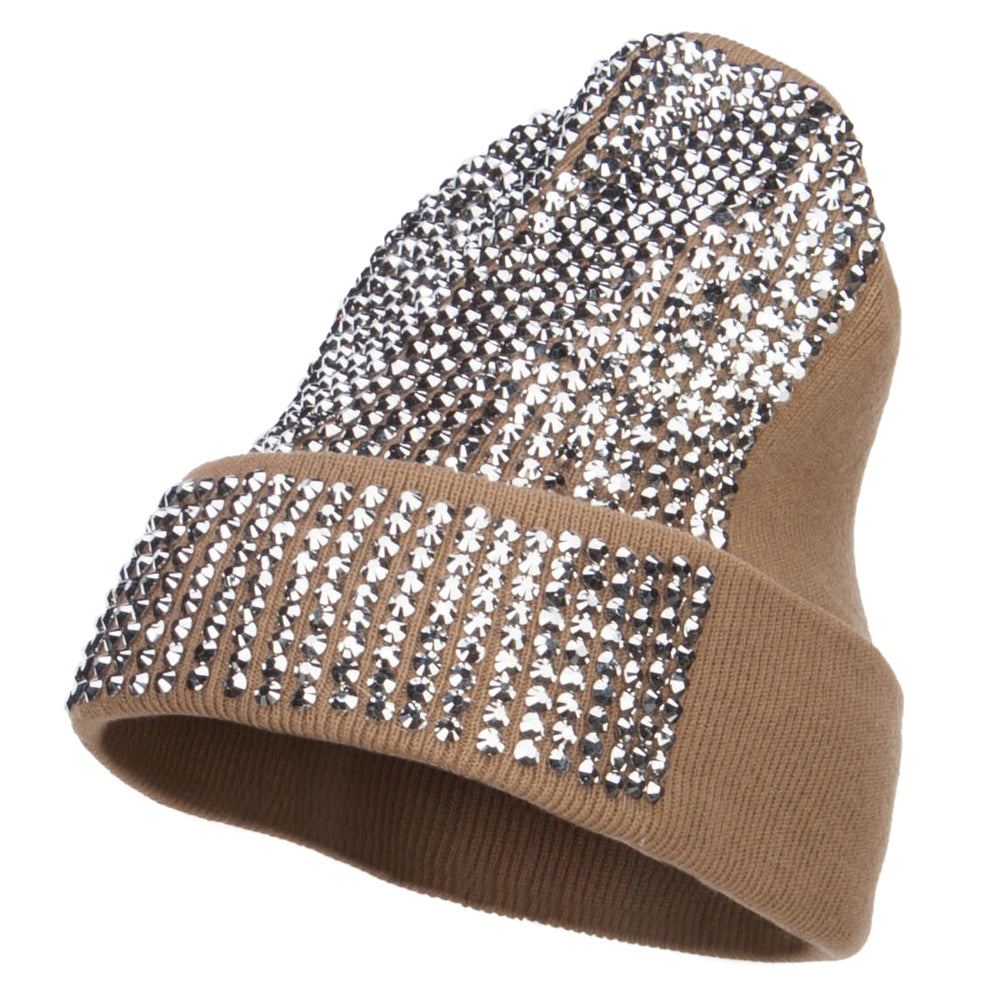 Stones Detailed Knit Long Beanie - Sand OSFM