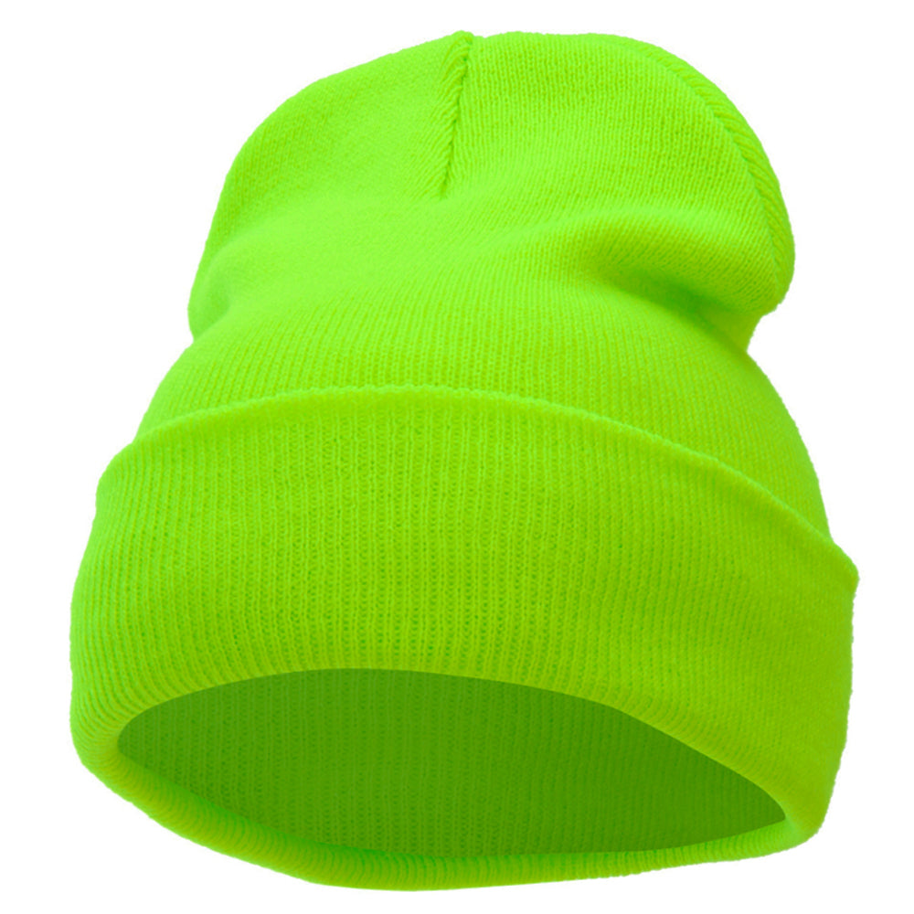 12 Inch Solid Long Beanie Made in USA - Neon Lime OSFM